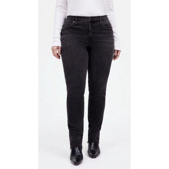 Madewell Mid-Rise Stovepipe Black Jeans Raw Hem Plus Size 24W EUC!!! - Picture 1 of 7
